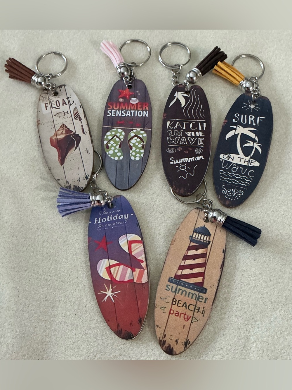 Summer Surfboard wood Keychain Set of 6
